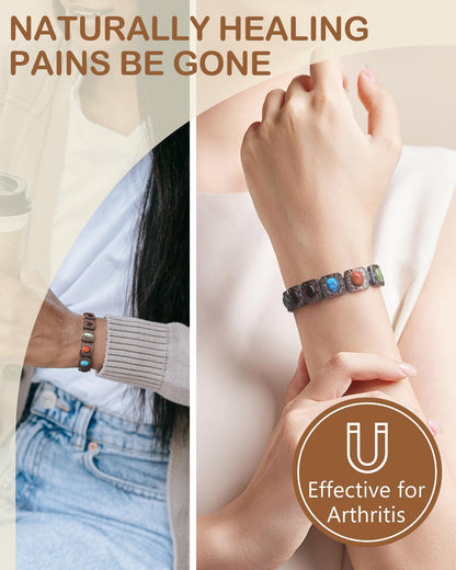 Feraco Pure Copper Bracelets for Women, Ultra Strength Magnetic Copper Bracelet with 3800 Gauss Magnets, Natural Turquoise & Stones, Adjustable, Jewelry Gift