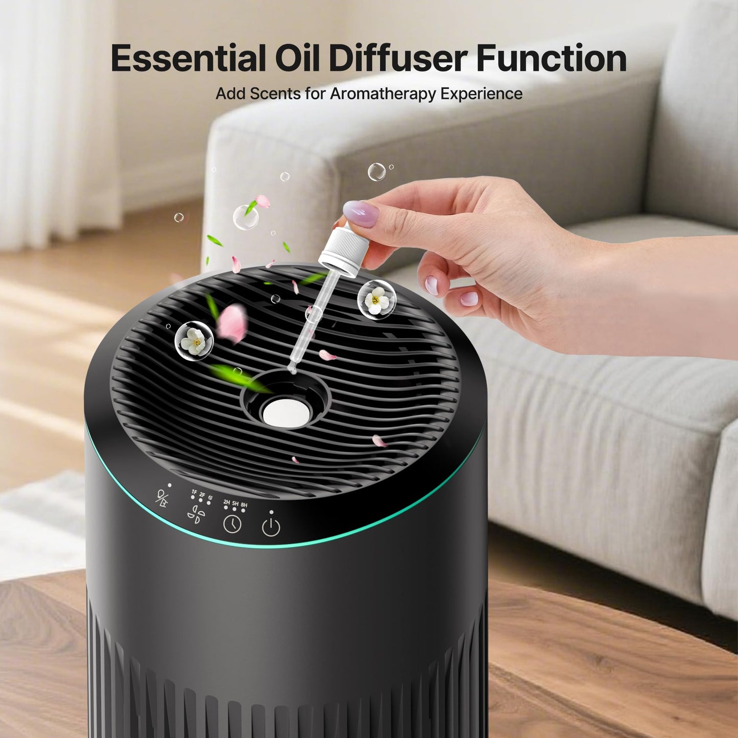 Air Purifiers for Bedroom Home, Air Purifier for Smoke Odors with Fragrance Sponge, Small Air Purifier with Sleep Mode for Bedroom Office, Blue Night Light, White, 1 Pack+3 Modes