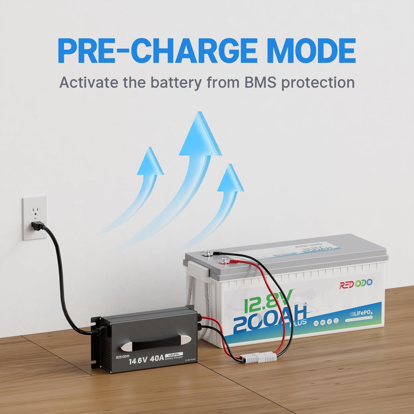 Redodo 14.6V 40A Lithium Battery Charger, Activate Battery, Fully Protected, Upgrade Handle, Intelligent LED Display,Sturdy Aluminum Casing, for 12V Lithium Batteries