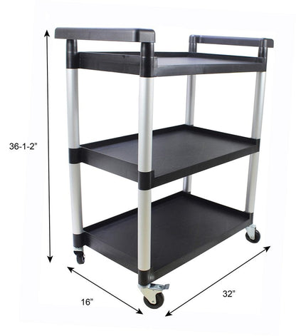 MaxWorks 80774 3-Shelf Utility Plastic Cart with Wheels-225 Lbs Maximum Capacity , Black