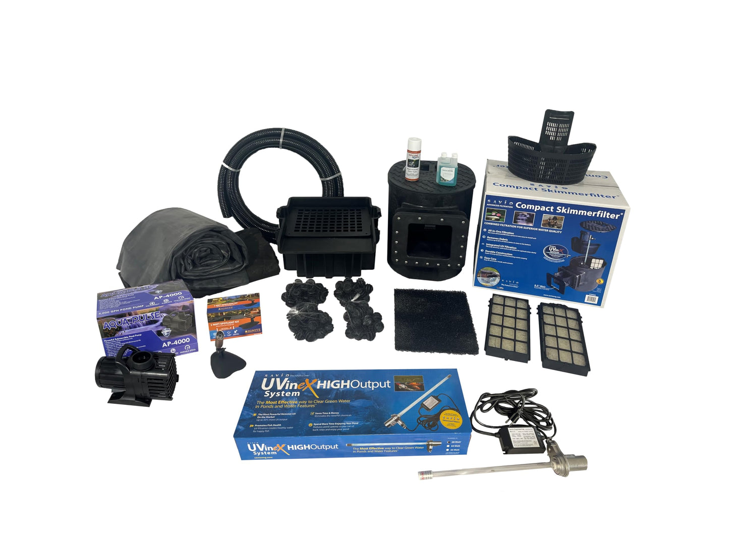 HALF OFF PONDS Savio Select 4,000 GPH Submersible Pump Pond Kit with 20' x 25' EPDM Rubber Pond Liner, UV Clarifier for Water Garden & Koi Pond