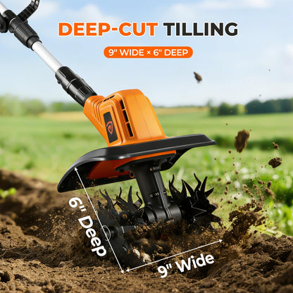 GEARPASS Cordless Electric Tiller Cultivator, 21V Battery Powered Garden Tiller with 2×4.0Ah Batteries, 9″ Tilling Width & 6.6″ Depth, 360RPM 48 Rust-Resistant Blades for Soil & Gardening