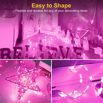 btfarm Valentine's Day 30 Pack Pink Fairy Lights Battery Operated 3 Modes, 7ft 20 Led Twinkle String Lights Waterproof, Bulk Small Mini Light for Mason Jars Christmas Vases Wedding Table Decorations