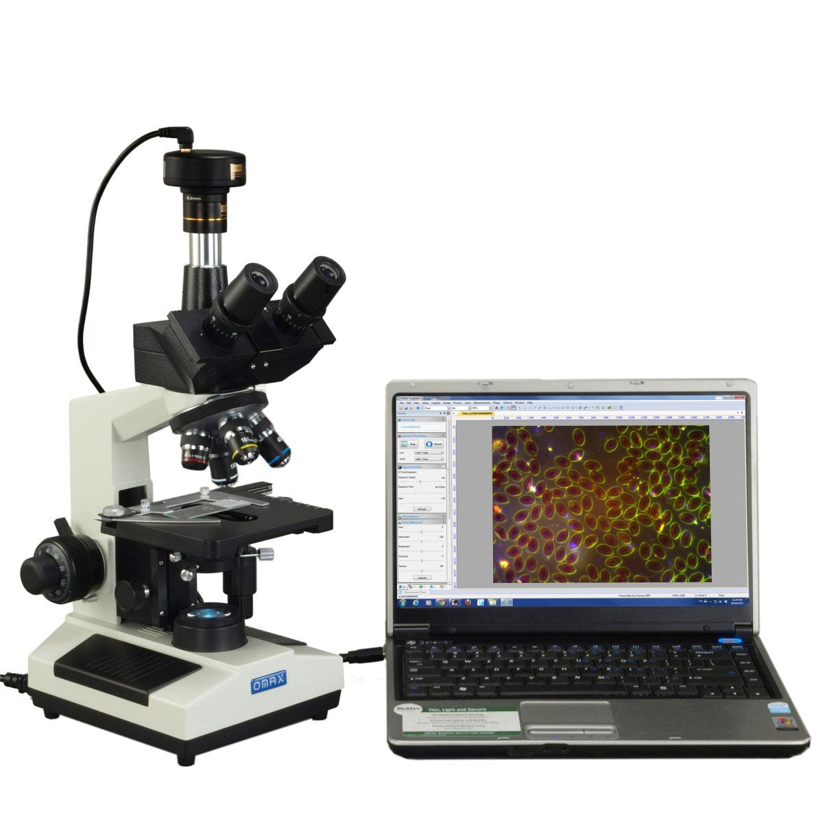 OMAX M837L Series Trinocular Oil Darkfield Microscope & 9MP USB 2.0 Digital Camera - 40X-2500X - Coaxial Compound Microscope with LED Light