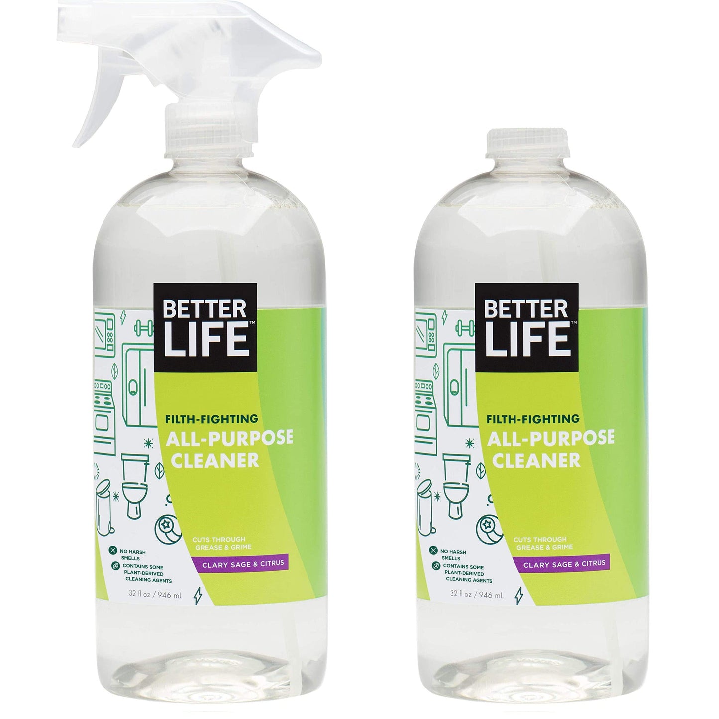Better Life All Purpose Cleaner - Multipurpose Home and Kitchen Cleaning Spray for Glass, Countertops, Appliances, Upholstery & More - Multi-surface Spray Cleaner - 32oz (Pack of 2) Unscented