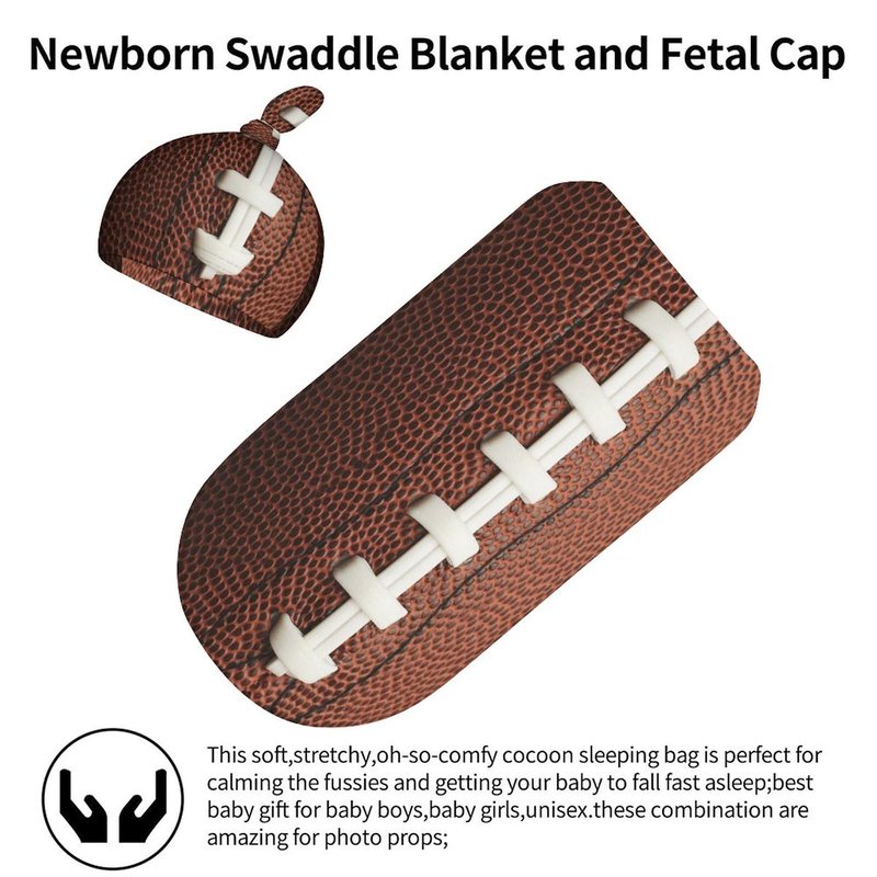 Football Newborn Swaddle Blanket with Beanie Hat, Soft Sleep Sack, Wraps - Gifts for Boys & Girls