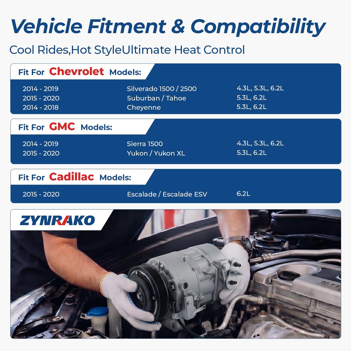 Zynrako A/C Compressor with Clutch Compatible with 2014-2019 Chevy Silverado 1500 GMC Sierra 1500, 2015-2020 Suburban Tahoe Yukon XL Cadillac Escalade