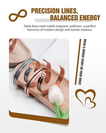 Jecanori Copper Magnetic Bracelets for Women, 99.99% Pure Copper Double Love Lines Bracelet