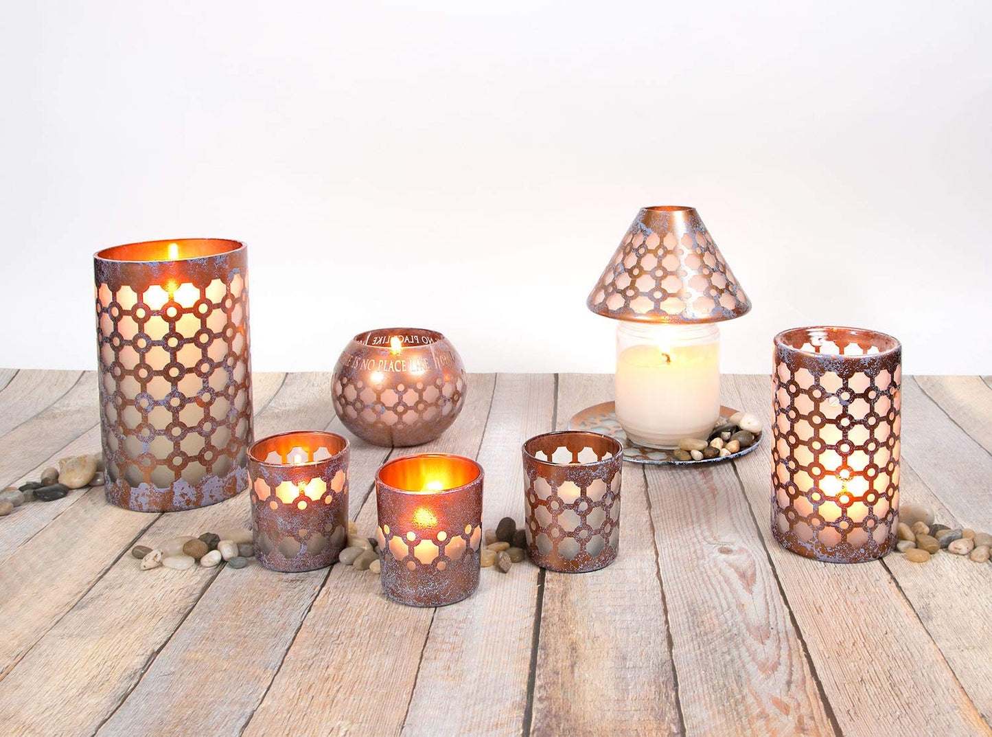 Pavilion - Bronze and Purple Sponge Patterned Frosted Glass 5 Inch Round Tealight Candle Holder - There's No Place Like Home