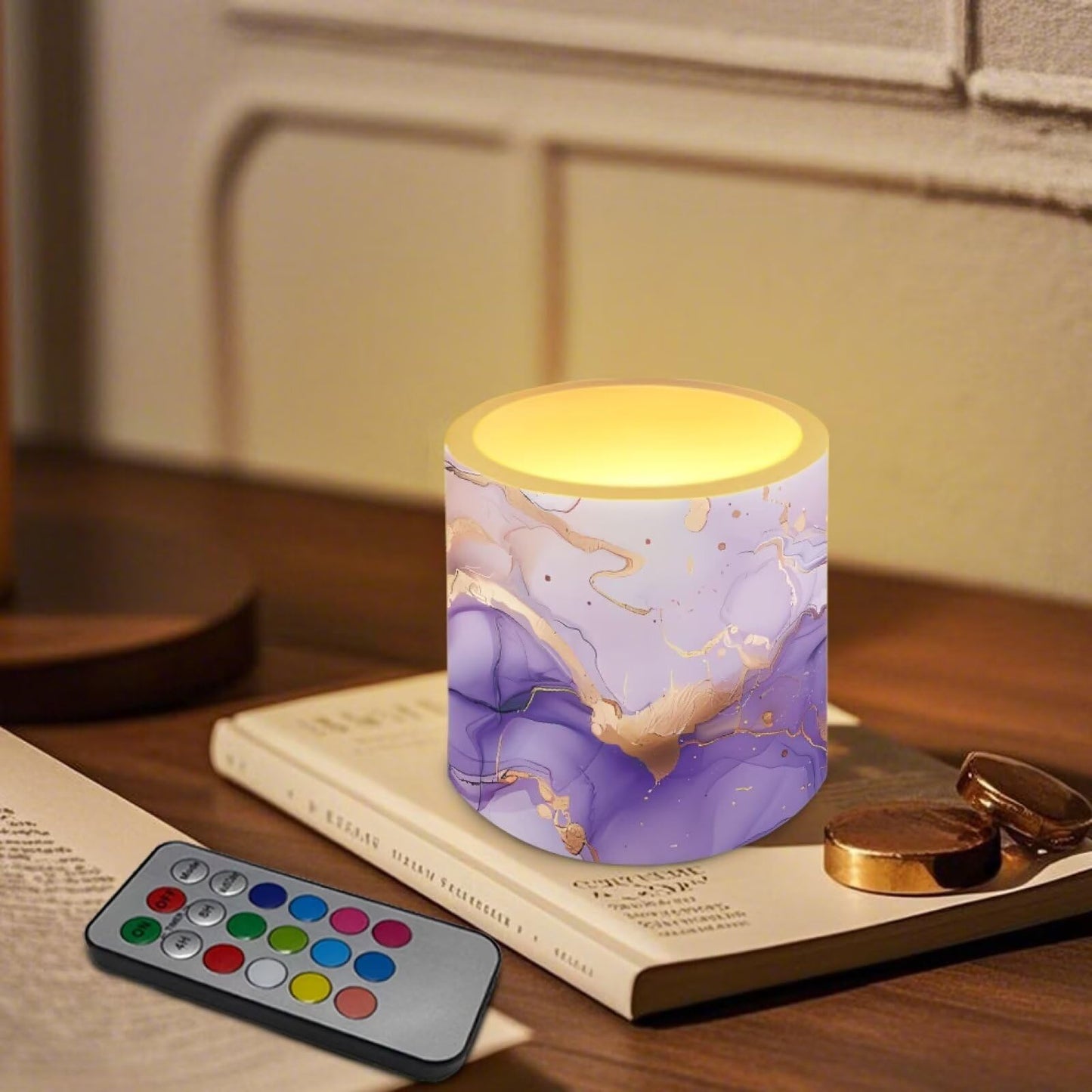 Cozeyat Purple Blue Marble Romantic Ambiance Flameless Candles 4 Pack Battery Operated LED Pillar Candles with Remote Control Timer Waterproof for Indoor Outdoor Use