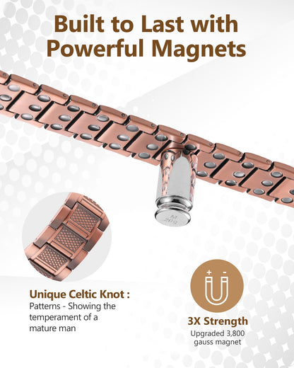 Feraco Copper Bracelet for Men, 3X Strength Magnetic Therapy Bracelet Copper Jewelry with Powerful 3800 Gauss Magnets
