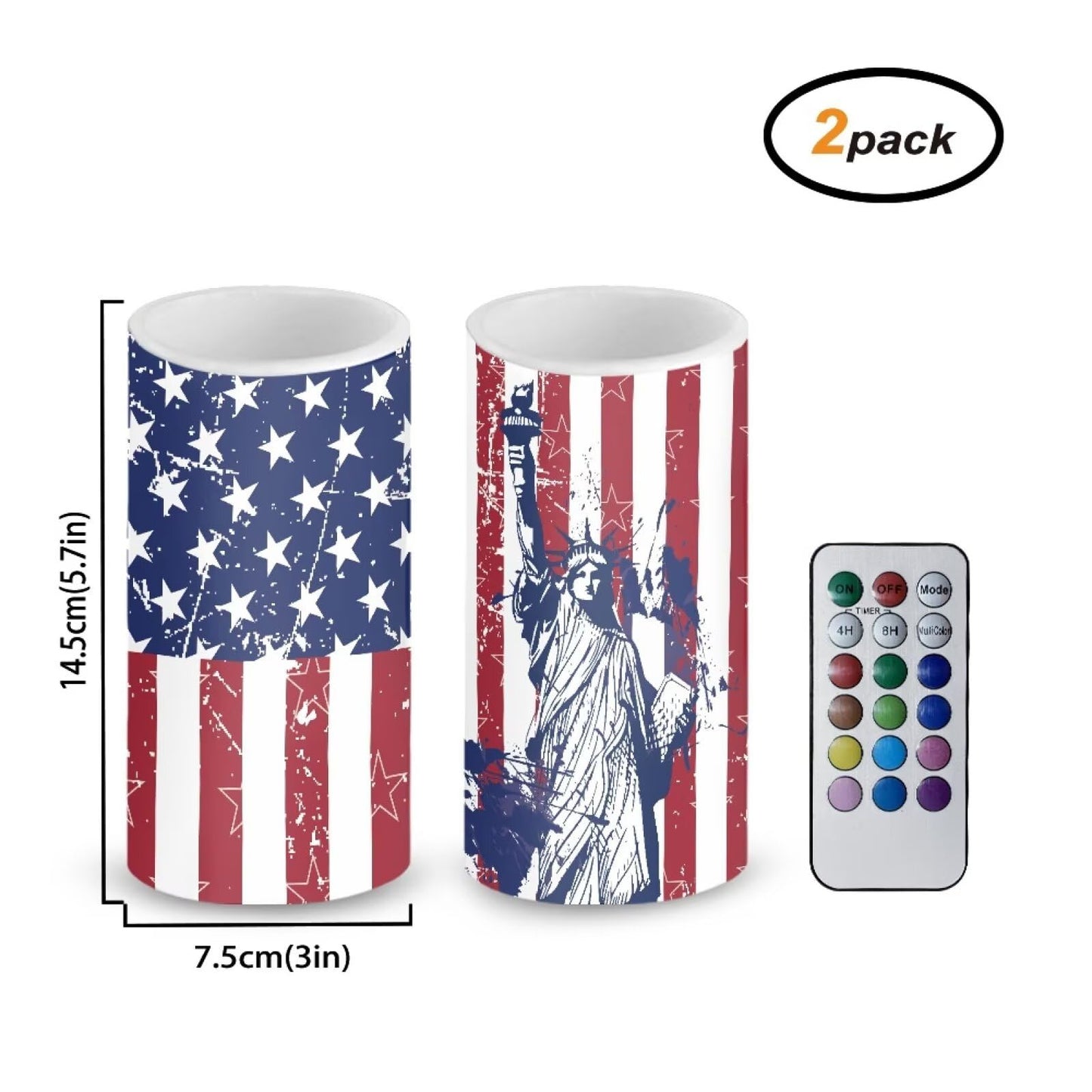 NETILGEN American Flag Statue of Liberty Set of 2 Flameless Candles LED Battery Operated Candles with Realistic July 4th Independence Memorial Day Decoration
