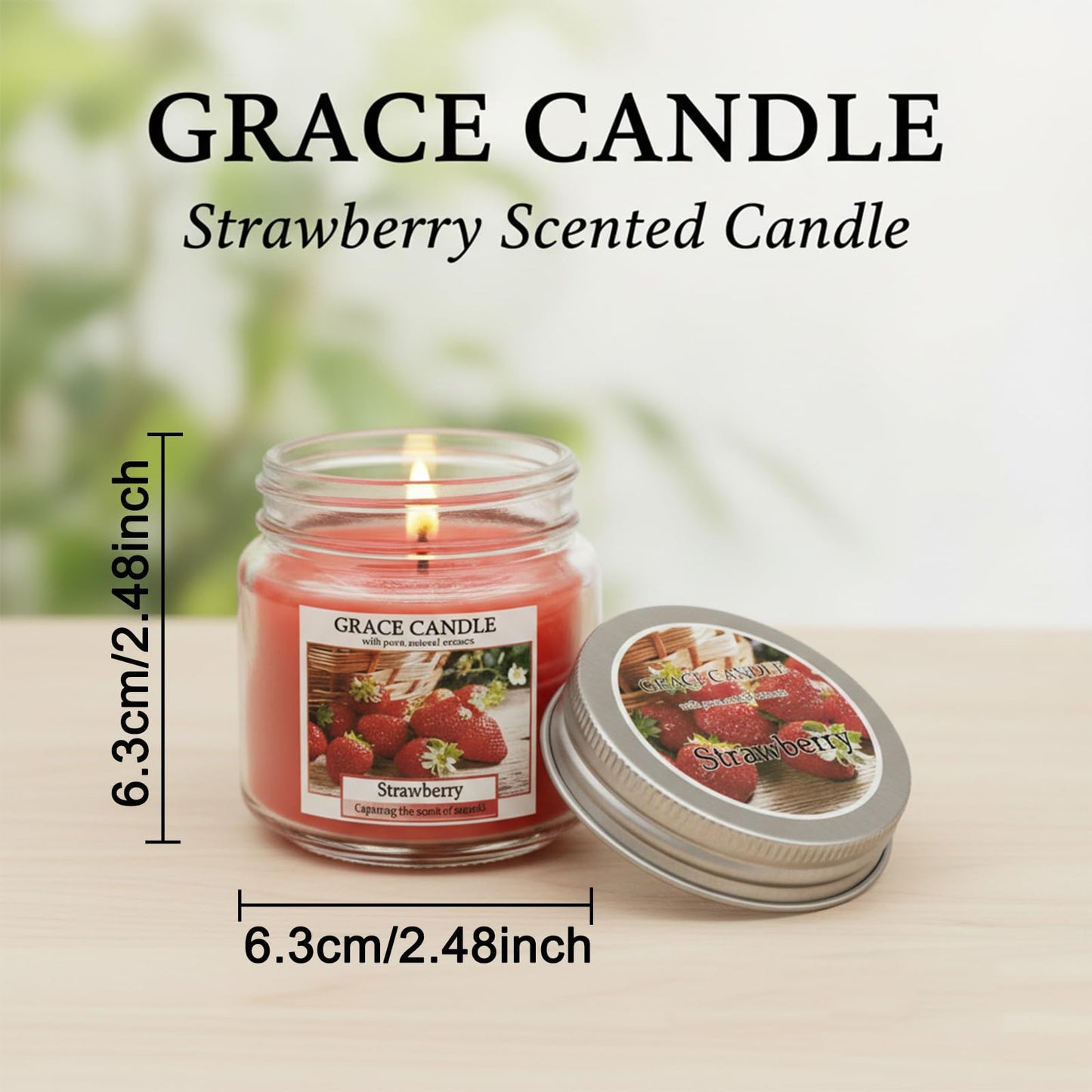 Covtlykne 4oz Scented Candles, 2.48 Inches Scented Soy Candle 18 Hours Burn Time for Home Decor (Strawberry)