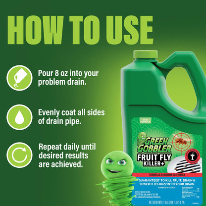 Green Gobbler Fruit Fly Goodbye Gel Drain Treatment | Killer Flies & Eliminator (1 Gallon)