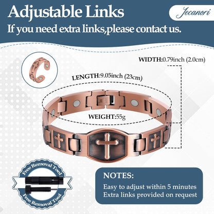 Jecanori Copper Cross Bracelet & Ring for Men, Magnetic Copper Ring, Magnetic Bracelets for Men with Sizing Tool
