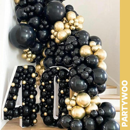 PartyWoo Gold and Black Balloons - 100pcs 12-Inch Metallic Balloons for Celebrations & Events