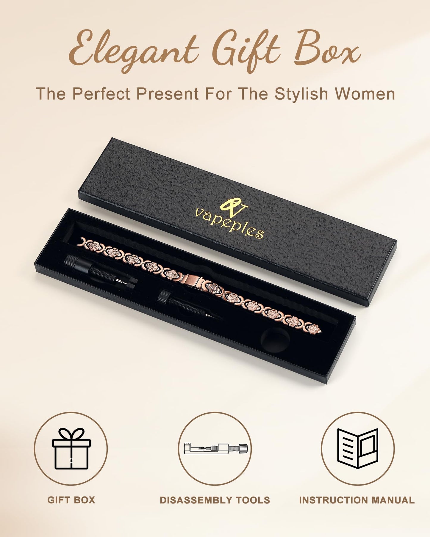 vapeples Ultra Strength Magnetic Bracelets for Women, Pure Copper Bracelet for Women, 5000 Gauss, Adjustable Sizing, Women's Bracelets With Built-in Magnets, Gift Packaging, Fashion Jewelry Gift