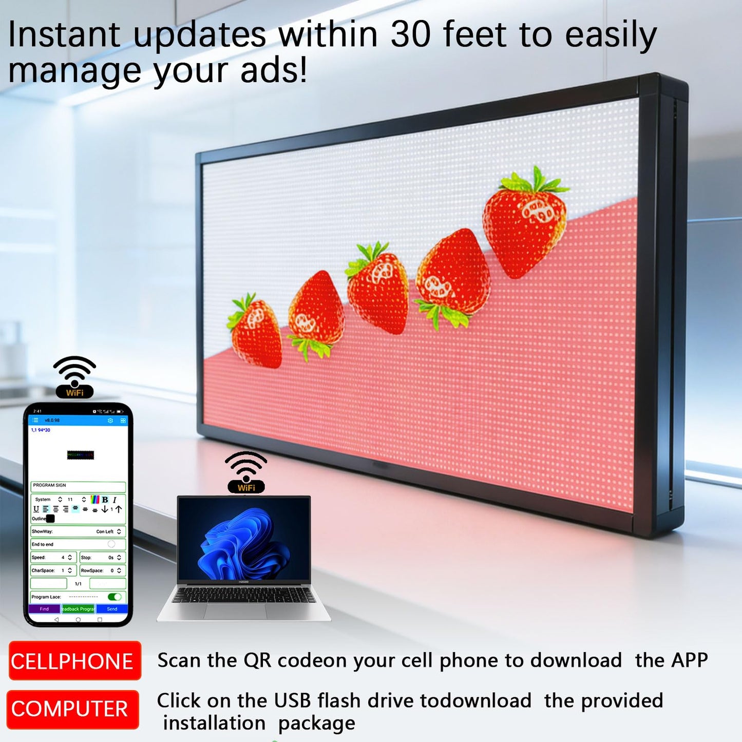 Led Signs Scrolling Programmable, Digital Display Screen Outdoor Waterproof, Customed Electronic Message Board ,for Advertising Public Business Store Restaurant Window P6 40''x17'' ,High Brightness Full Color