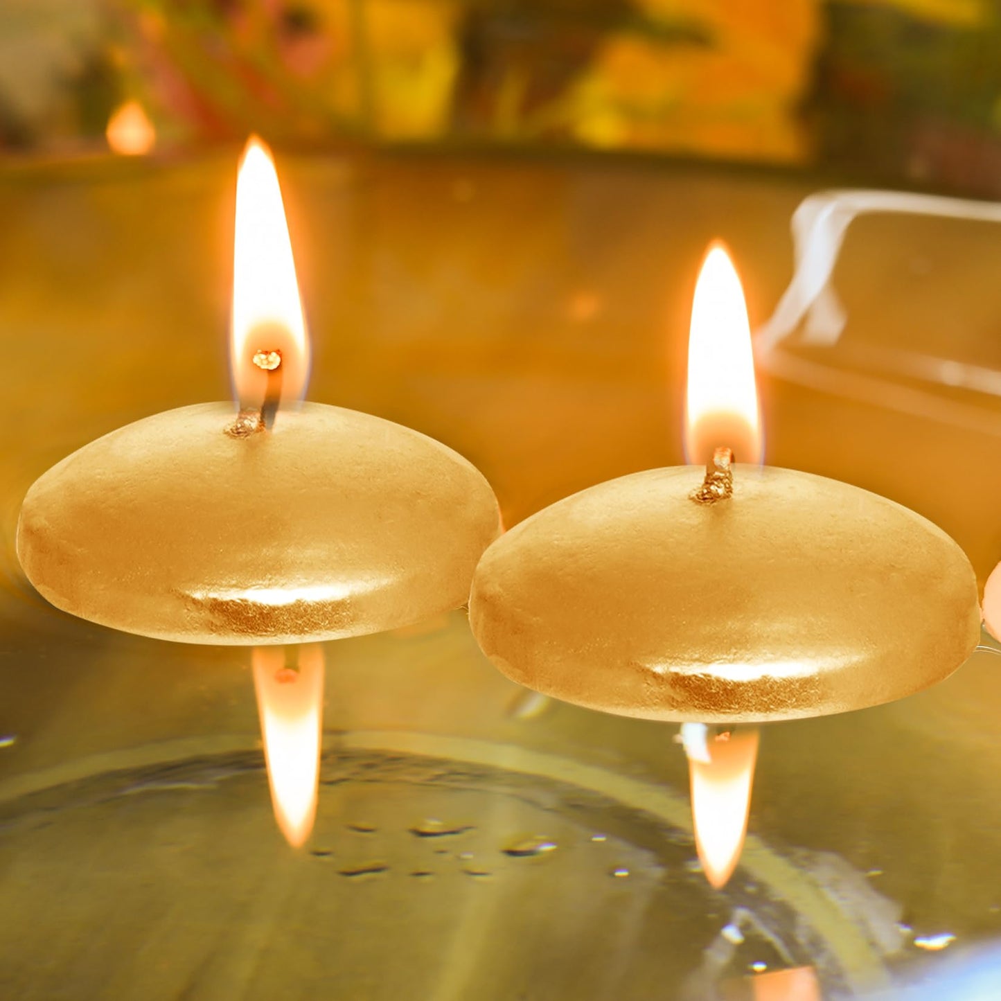 20 Pcs Floating Candles Centerpieces, 1.5 Inch Unscented Floating Candles Small Decoration for Valentine's Day, Thanksgiving, Wedding (Gold)