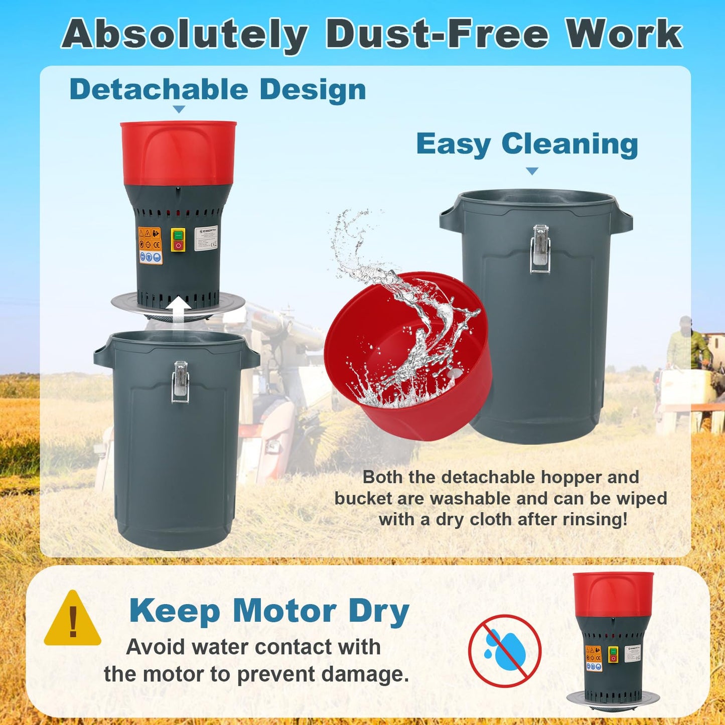 DETODDA 6.6 Gallons Corn Grinder Mill, Dry Grain Mill Grinders Electric, Farm Home Wheat Grinder for Spice Rice Feed Flour Cereals, 7 Sizes Sieves (25L)