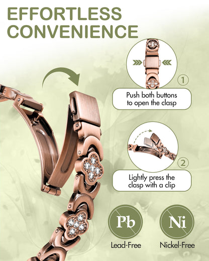 Feraco Pure Copper Bracelets & Rings for Women, Ultra Strength Magnetic Bracelet for Women with Neodymium Magnets & Sparkling Cubic Zirconia, Adjustable, Wellness Jewelry