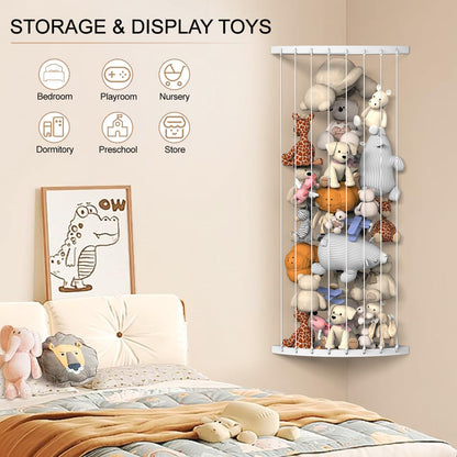 Ebeneze Corner Stuffed Animal Storage Organizer, Toy Stuffed Animals Hammock Net Adjustable Length, Spave Save for Hanging Wall Plush Toy Holder, Toy Storage Shelf for Playroom Bedroom, White