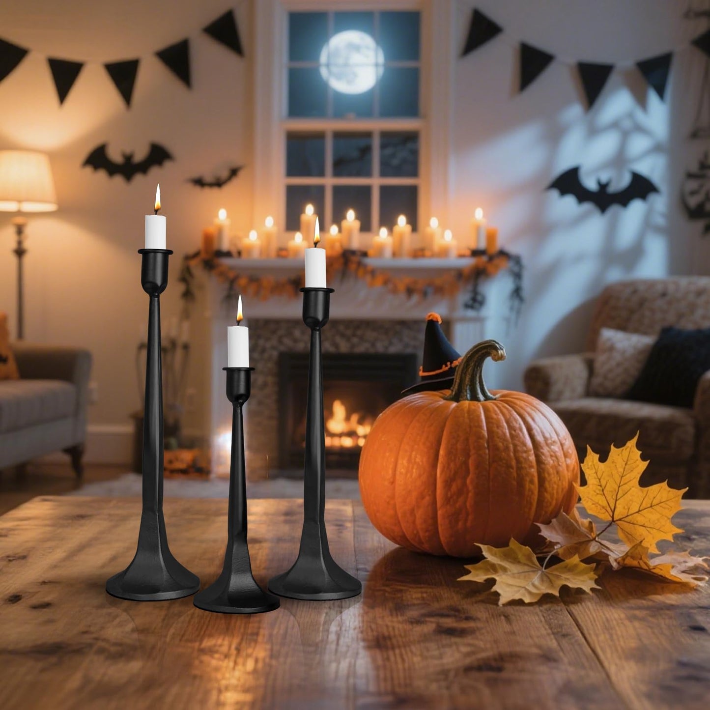 Iron Taper Candle Holders Set of 3, Black Metal Candlestick Holders for Taper Candles, Tall Decorative Candle Stands for Wedding Centerpieces, Dining Table, Mantel & Home Decor (Black, 12" 14" 15.5")