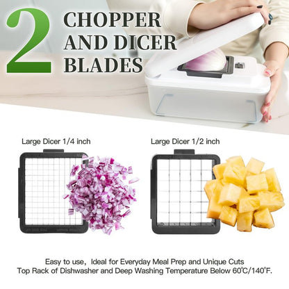 14-In-1 Chopper Vegetable Cutter with 7 Blades, Vegetable Chopper with Container and Lid, Mandoline Slicer for Kitchen, Veggie Slicer for Salad, Cheese Grater, Kitchen Gadgets Accessories Essentials