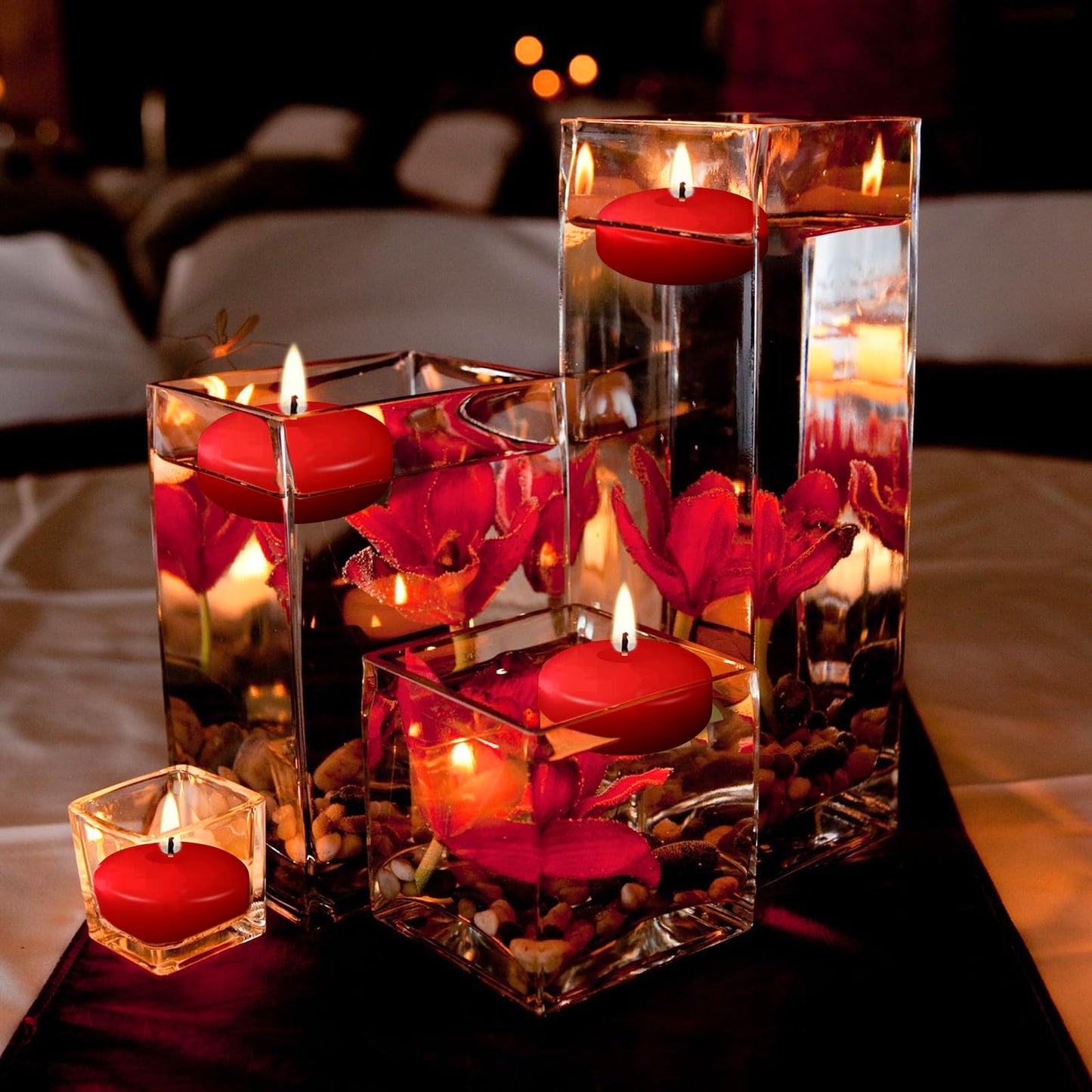 20 Pcs Floating Candles Centerpieces, 1.5 Inch Unscented Floating Candles, Warm Tealights Candles for Wedding, Night, Christmas, Valentine's Day,Home Decor and Party Decoration (Red+White (20pcs))