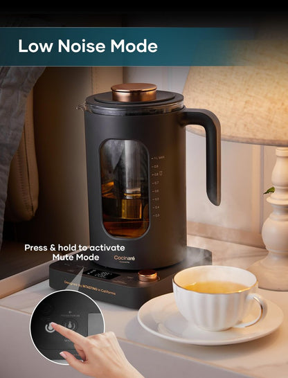 INTASTING Electric Tea Kettle, Electric Kettle with Tea Infuser, ±1℉ Knob Temperature Control, BPA-Free Glass, 1200W Fast Heating, Easy to Clean, 1 Liter (Dark Gray)