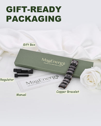 MagEnergy Copper Bracelet for Men, 3X Strength Magnetic Bracelet & 3800 Gauss Magnets, Copper Jewelry Gifts, Premium Fold-Over Clasp