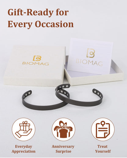 BioMag 2Pcs Copper Bracelets for Women Men, 99.99% Pure Copper Cuff Bangle with 8 Magnets with 3500 Gauss Magnets, Adjustable Size, Simple and Stylish Design