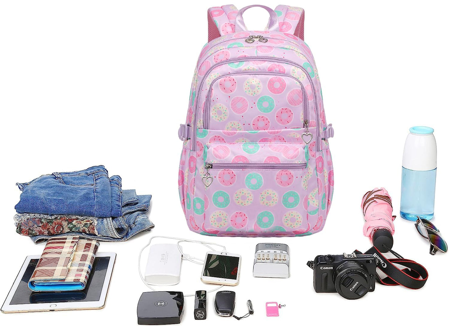 Joyfulife 3Pcs Donut Prints Backpack Sets Kids Bookbags Primary School Daypack Elementary Students Knapsack for Teens Girls