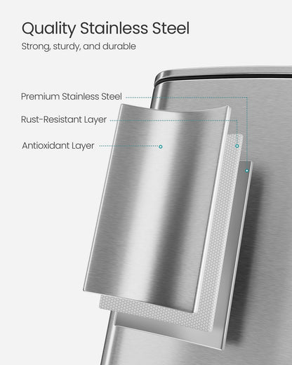 SONGMICS Kitchen Trash Can, 8-Gallon (30 L) Trash Bin, Stainless Steel Garbage Can, with Inner Bucket, Soft Close and Stays Open, Metallic Silver ULTB593E01