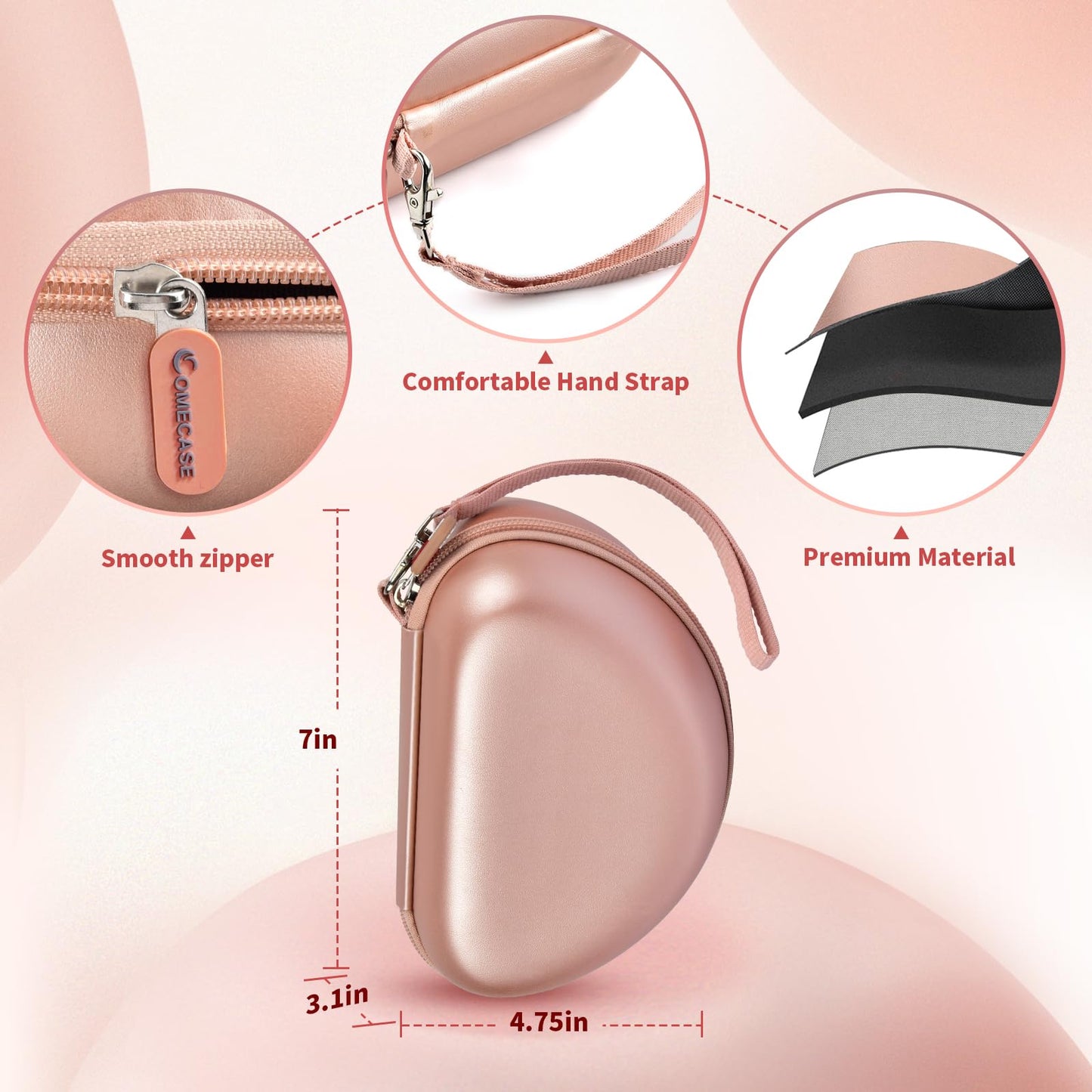 COMECASE Hard Headphone Case for Beats Solo 4, Studio Pro, Solo 3, Solo 2 (CASE ONLY) - Upgraded Crush-Proof EVA Protection for Travel, Fits Foldable Headphones with Mesh Pocket, Rose Gold