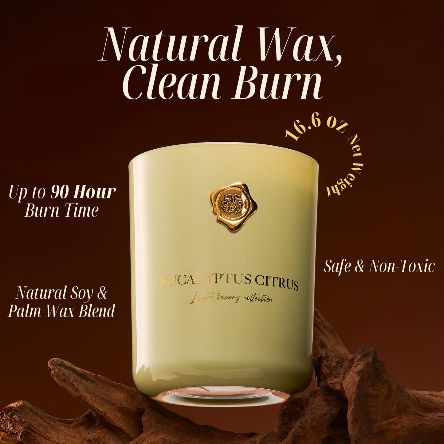 M&SENSE Eucalyptus & Citrus Scented Candle | 90-Hour Burn,16.6 oz | Long-Lasting for Mood Healing and Gifting | Natural Non-Toxic Soy Wax | for Bathroom, Kitchen, Office