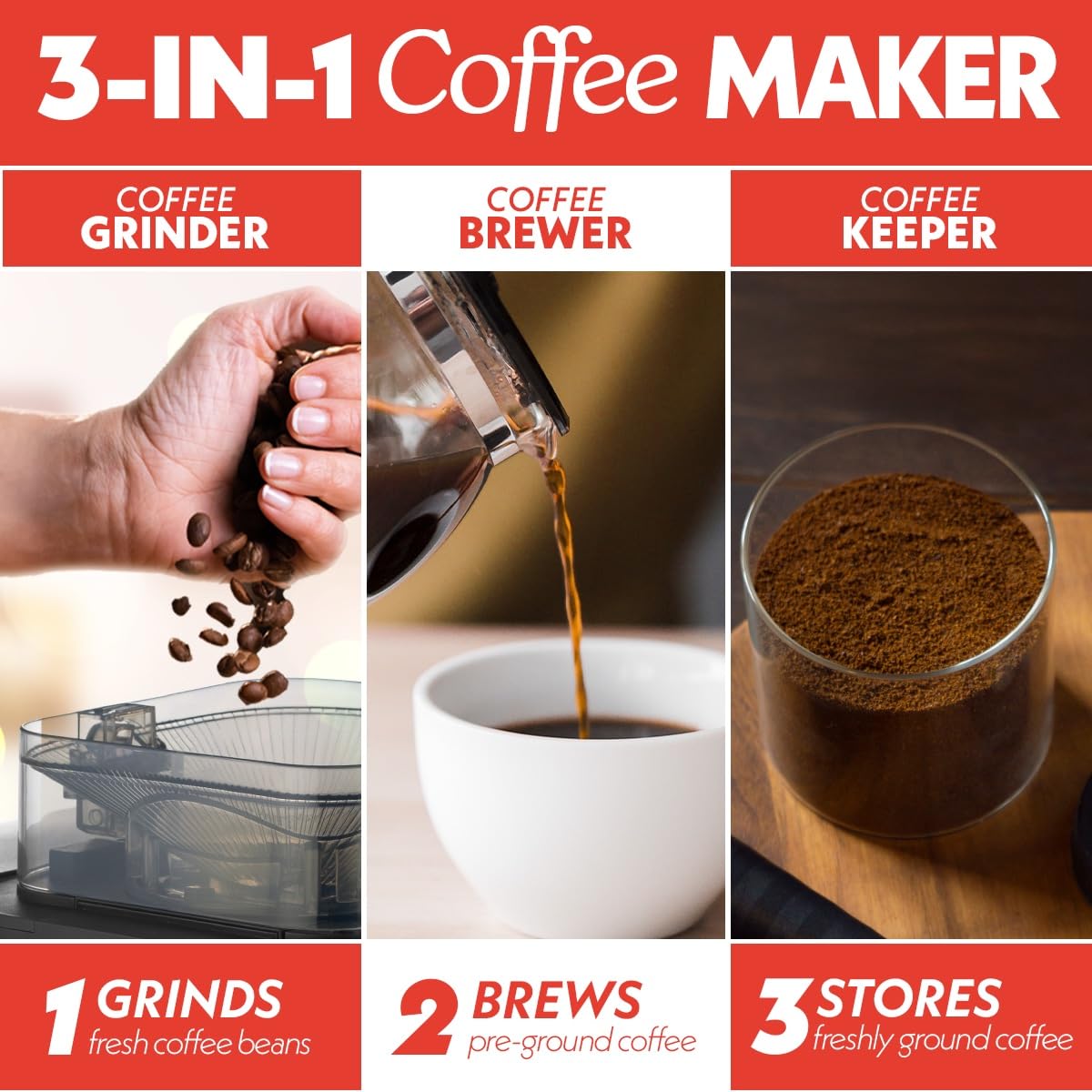 Gourmia 10 Cup Grind & Brew Coffee Maker - Built-In Burr Grinder, 3 Brew Strengths, Programmable Digital Display, Pause & Serve, Keep Warm, Auto Shut Off, Black