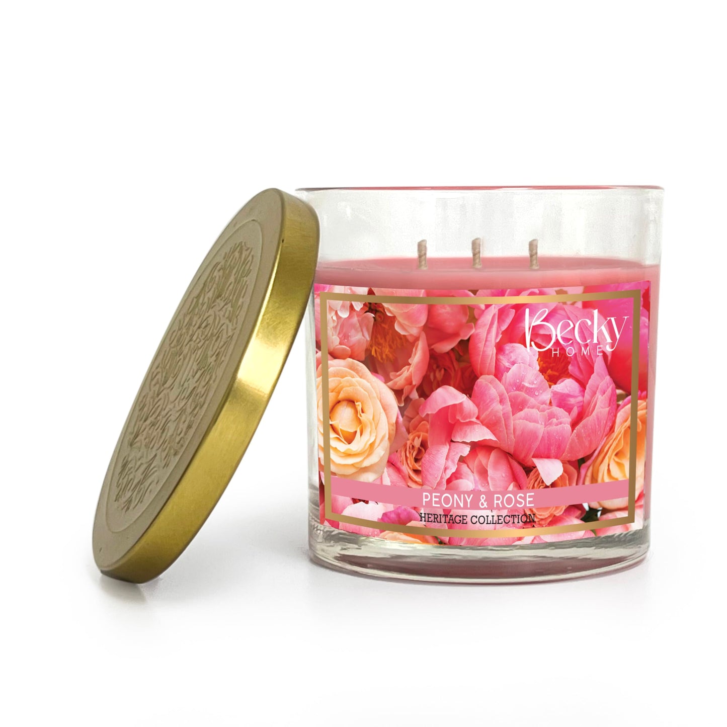 Peony and Rose Scented 3-Wick Candle in Glass Jar | Candles for Home | 14.5oz Rustic Home Decor Novelty Candle | 60 Hour Burn Time Candle