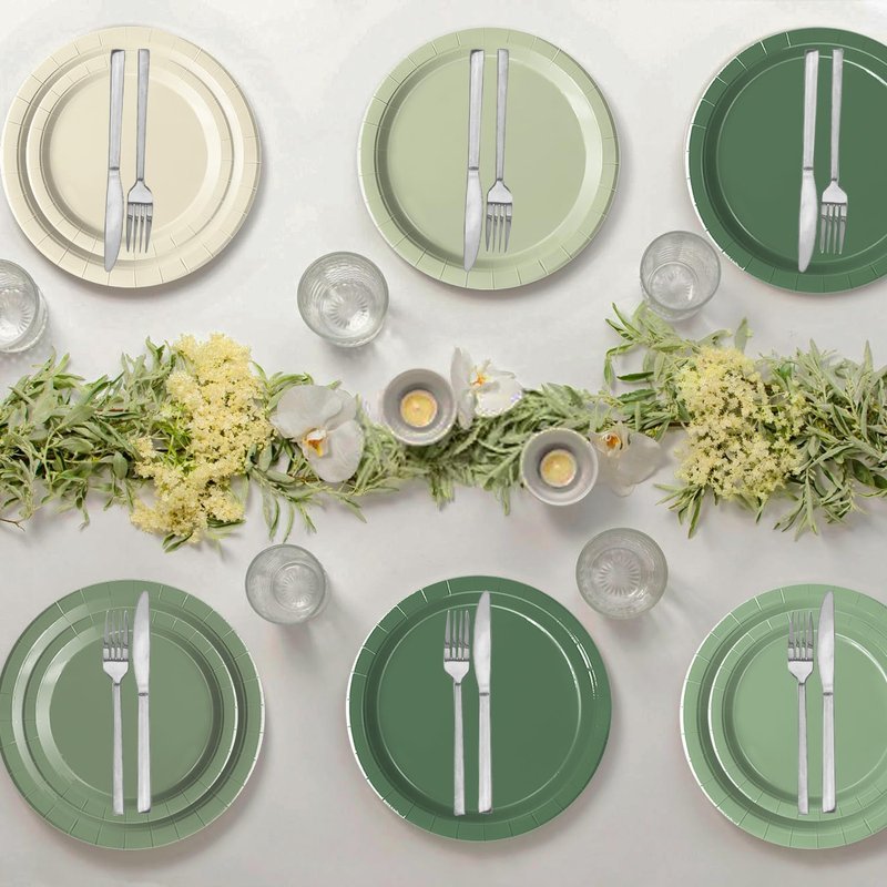 Oigco 60 PCS Sage Green Paper Plates, Sage Green Birthday Decorations, Gradient Plates and Napkins for Birthday Wedding Bridal Baby Shower Party Supplies
