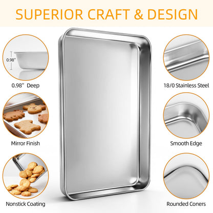 Baking Sheet Pan Set of 8, CEKEE Stainless Steel Cookie Sheets for Baking with Cooling Rack, Small/Quarter/Jelly Roll Pans, 9/10/12/16 Inch, 0.8mm Thick Heavy Duty & Non Toxic & Easy Clean