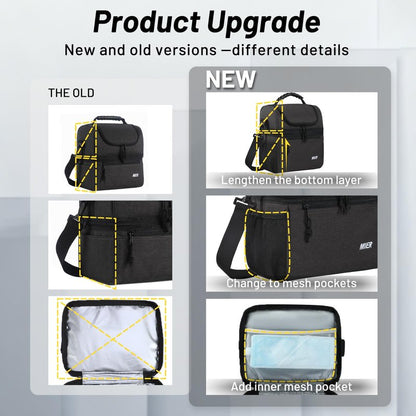 MIER 2 Compartment Lunch Bag for Men Women, Leakproof Insulated Cooler Bag for Work, Dark Grey, Medium