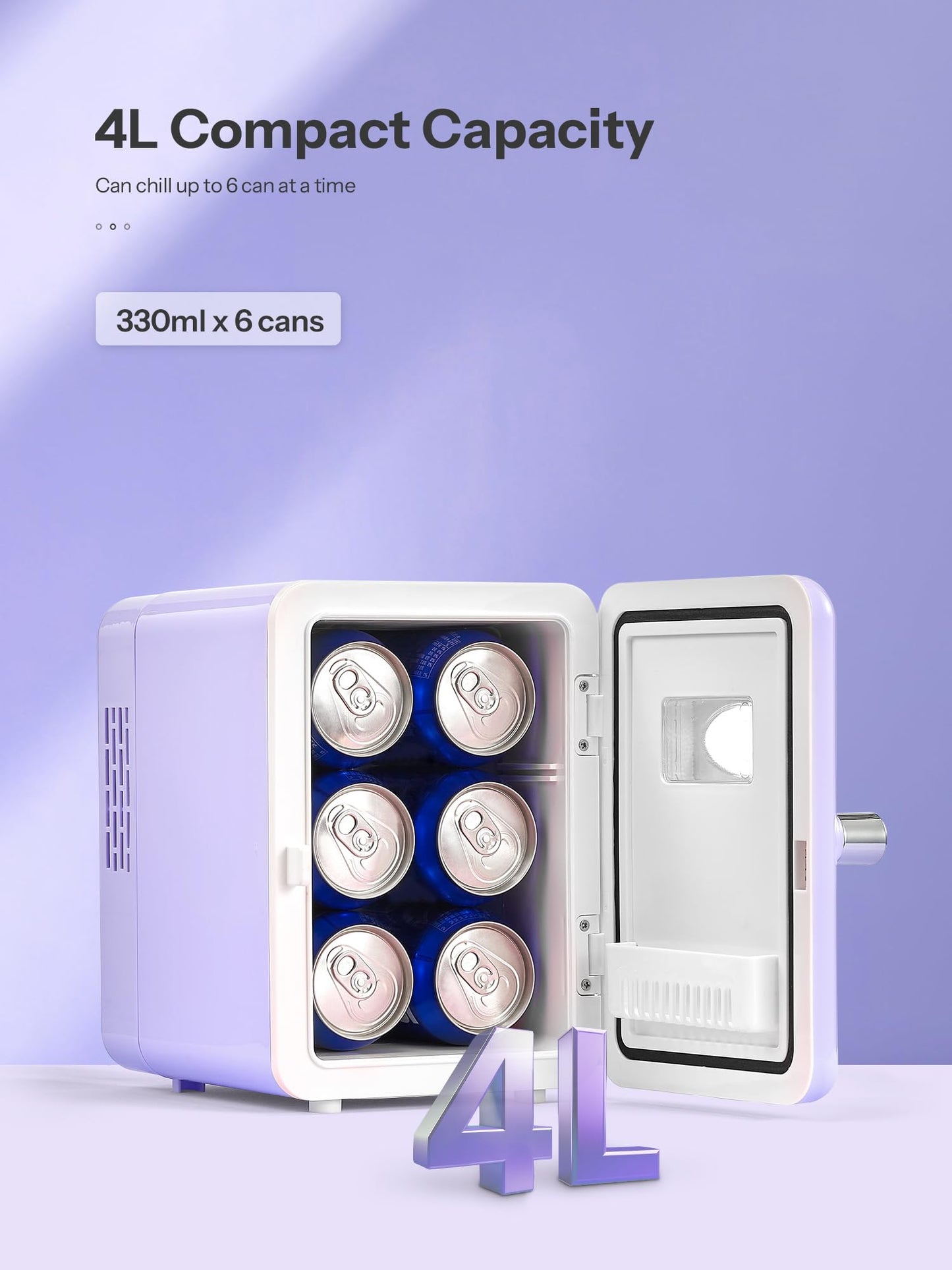 Mini Fridge With Handle, Small Fridge Rapid Cooling 4 Liter/6 Cans Skincare Fridge, Cooler and Warmer Refrigerators for Bedroom, Cosmetics, Office and Car (Retro, Purple)