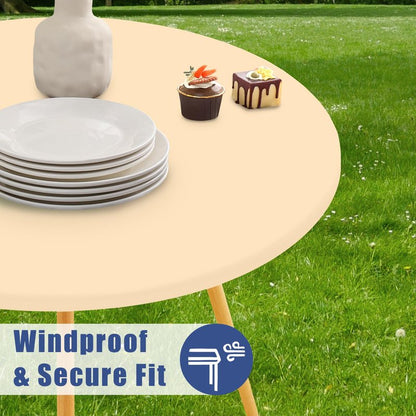 Moosfor Round Spandex Tablecloth, Elastic Fitted Waterproof Tablecloths for 57"-68" Tables, Stretch Washable Picnic Table Cover for Camping, Dining, Indoor and Outdoor,Ivory