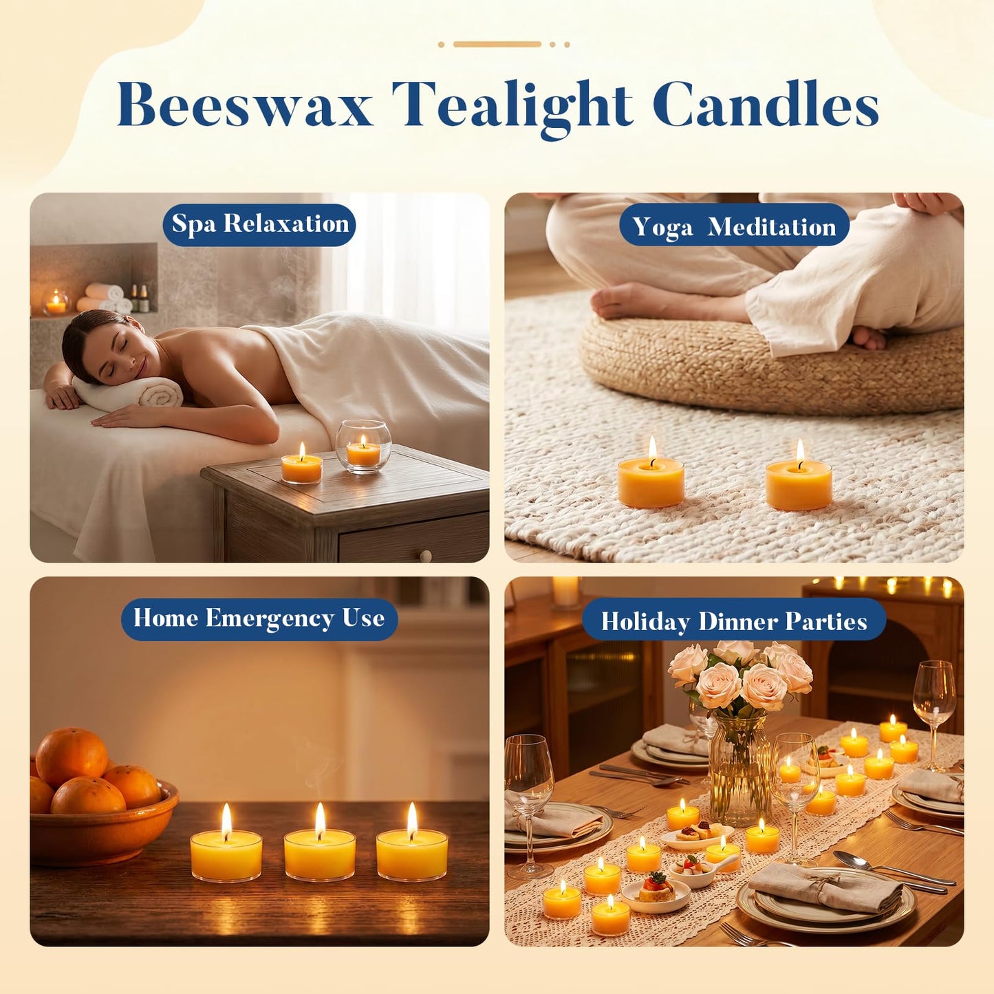 Crenovo 36 Pack Beeswax Tea Lights, 6-Hour Long Burning Tealight Candles, Ideal for Dinners Meditation Home Decor Tea Candles