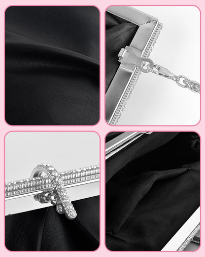 TINDTOP Clutch Purses for Women, PU Leather Formal Evening Bags Shoulder Party Handbags Wedding Cocktail Prom Clutches (A-Black)