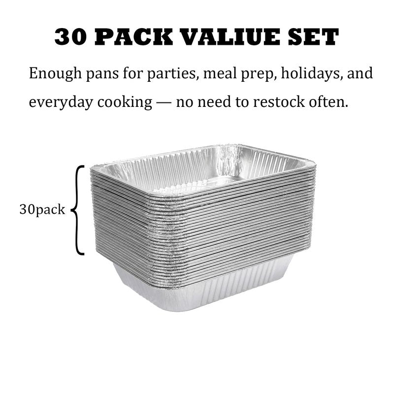 Livizaria Disposable Aluminum Foil Pans 9×13 Inch – Durable Foil Baking Pans for Oven & Freezer Use, Meal Prep, Casseroles & Roasting – Deep Disposable Pans for Parties, Catering & BBQ (30 Pack)