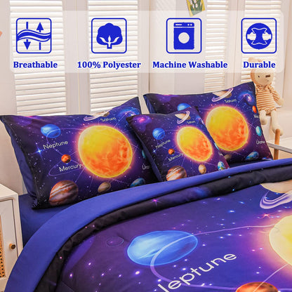 Tasselily Twin Size Comforter Sets for Boys, Space Bedding Set Twin Bed in a Bag, 6 Pcs Universe Planet Galaxy Comforter Set with Sheets