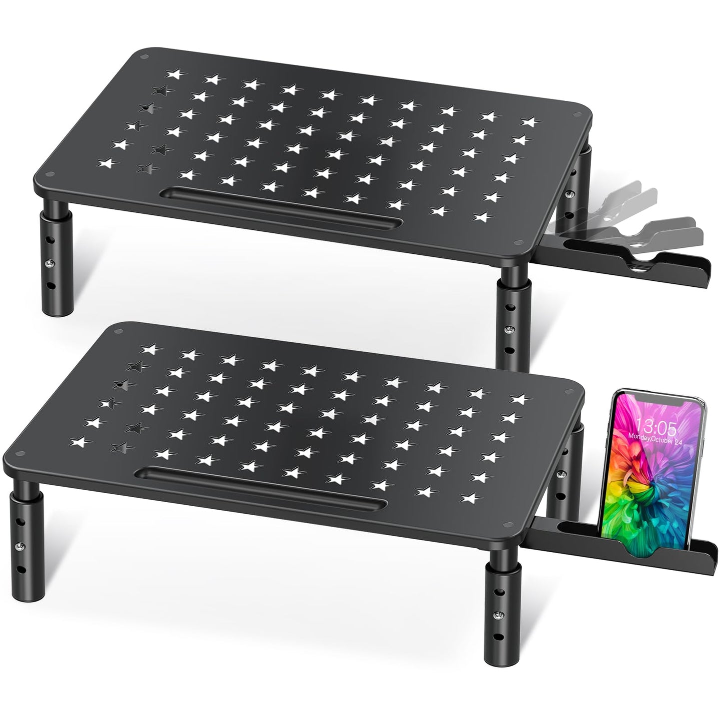Zimilar 2 Pack Monitor Stand , 3 Height Adjustable Stand with Unique Star Mesh for Computer, Laptop, Printer, Notebook, iMac, Premium Metal Monitor Risers for 2 Monitors