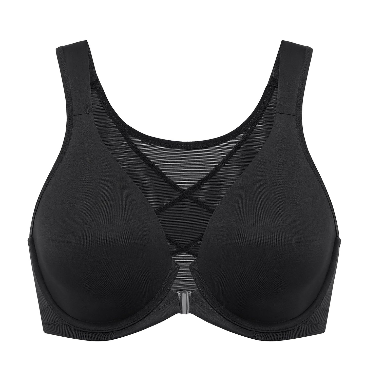 DELIMIRA Women's Front Closure Bras Posture Full Coverage Plus Size Underwire Unlined Back Support Plunge Seamless Bra B-H Cups Black 38DD