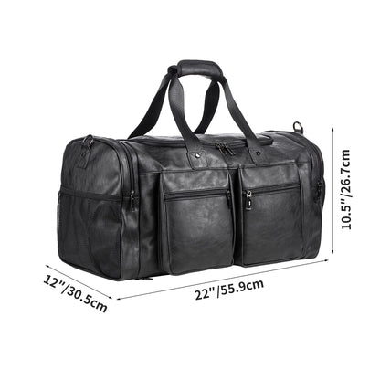 Travel Bag with Shoe Pouch,Weekender Overnight Bag Leather Large Carry On Bag